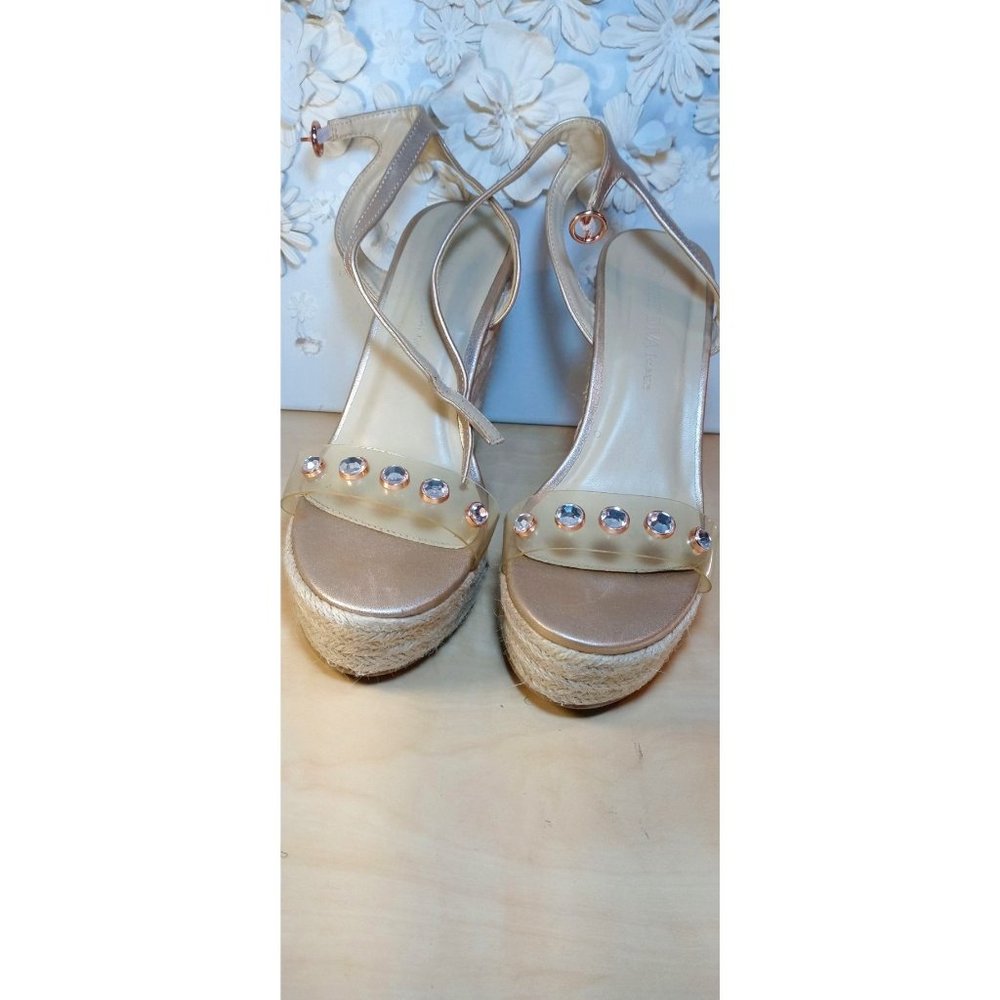 WOMENS WILD DIVA LOUNGE CLEAR RINESTONE TOE ESPADRILLES SZ 7 1/2
